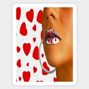 Lips in red hearts Sticker